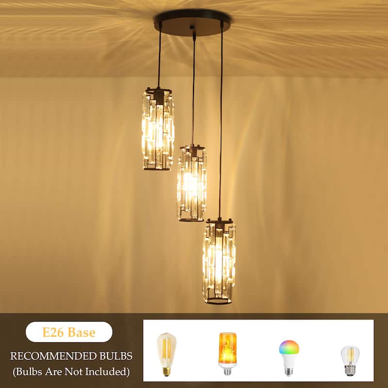 3-Light Chandelier for Bedroom Kitchen Dining Room with Crystal Shaded