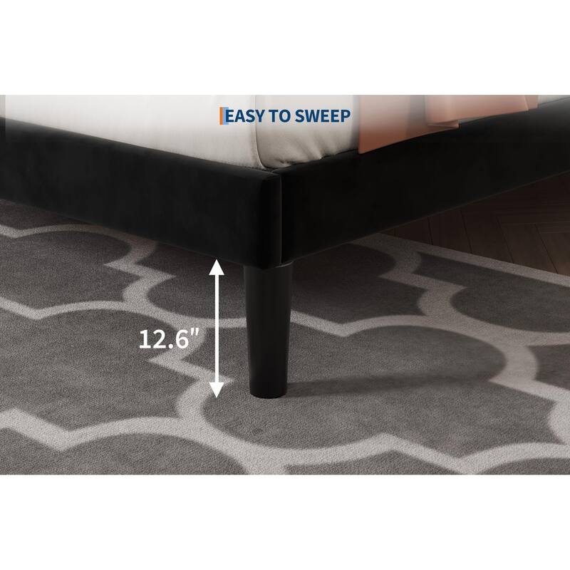 Bed Frames, Velvet Upholstered Bed Frame with Vertical Channel Tufted & Sturdy Wood Slats
