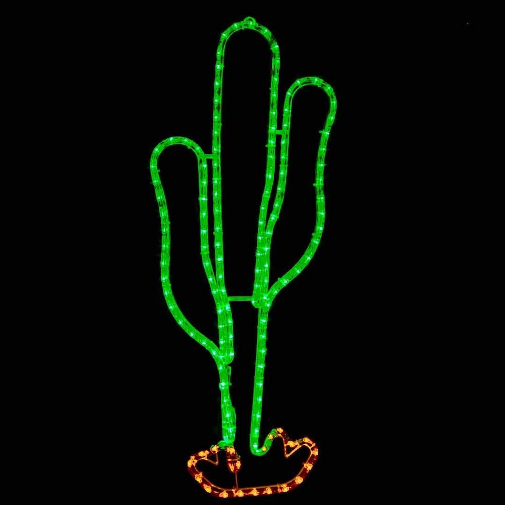 Novelty Lights LED Green and Yellow Cactus Rope Light Motif Sculpture