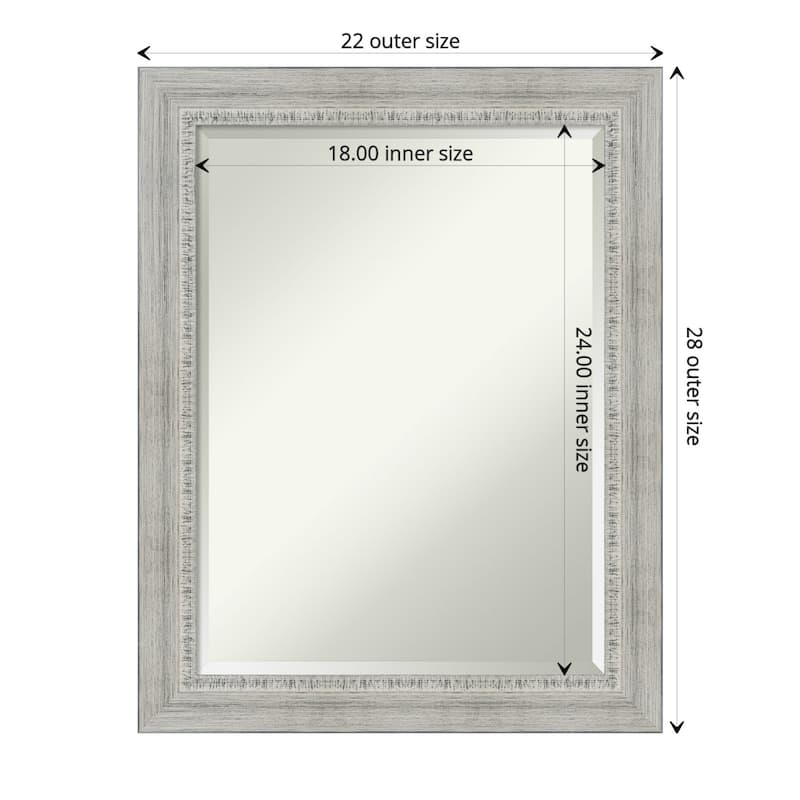 Beveled Wood Bathroom Wall Mirror - Rustic White Wash Frame - Outer Size: 22 x 28 in