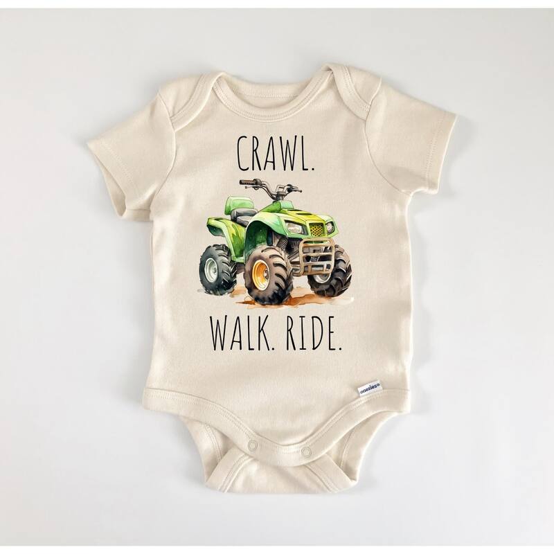 Crawl Walk Atv - Baby Boy Girl Clothes Infant Bodysuit Funny Cute Newborn - White - Newborn