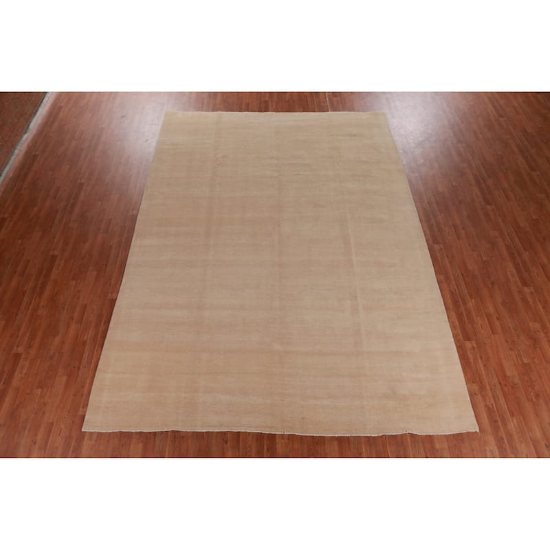 Hand Knotted Oriental 100% Wool Carpet Modern Solid Peach Gabbeh Area Rug - 12' 7'' X 9' 1''