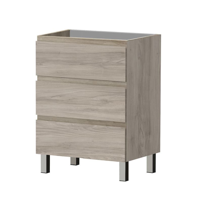 HomeRoots 24" Natural Wood Freestanding Bathroom Vanity With White Sink And Three Drawers - 24.00 in. x 39.06 in. x 18.10 in.