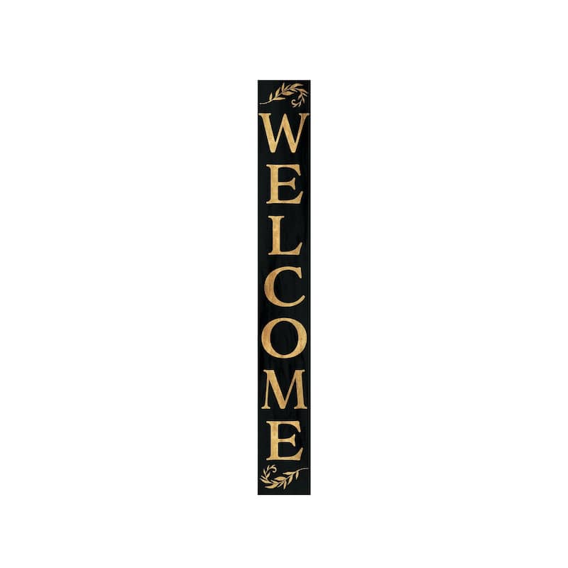 HomeRoots 72" Black And Gold Solid Wood Welcome Porch Sign