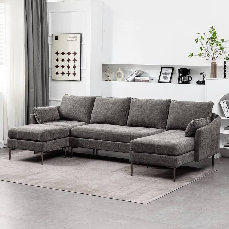 Modern Chenille Sectional Sofa with Reversible Chaise and Ottoman, Perfect for Living Rooms with Sleeper Function