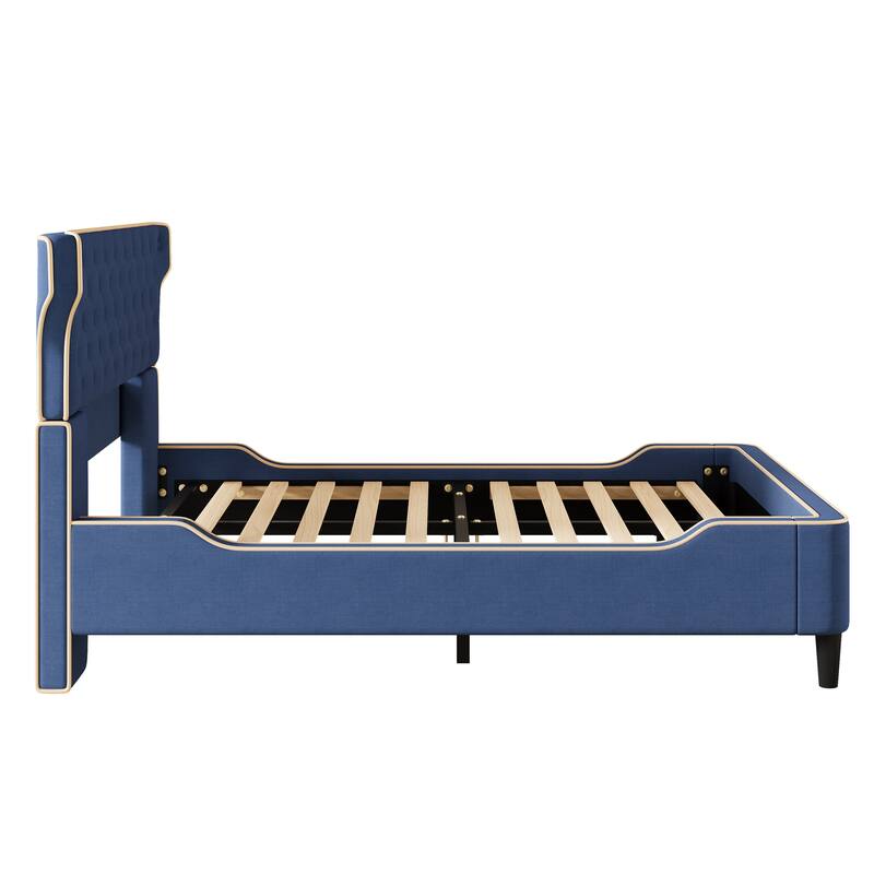 Christopher Knight Home - Aveline Modern Upholstered Platform Bed with Curved Back Headboard and Button Tufted Design