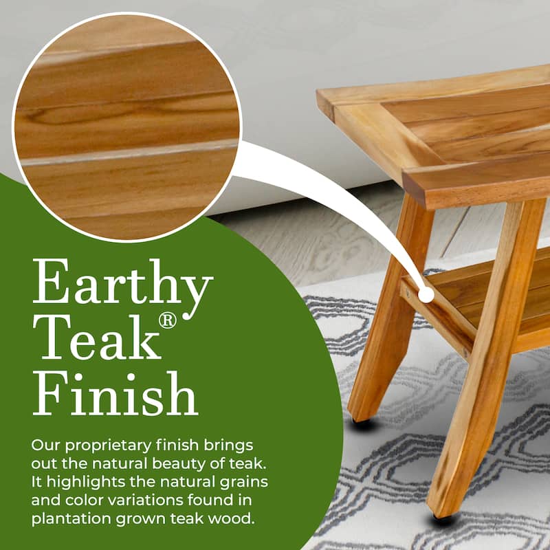 EcoDecors Satori EarthyTeak 34" Teak Wood Shower Bench with Shelf