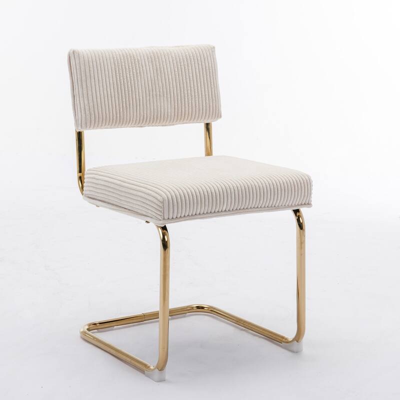 Modern Dining Chairs with Corduroy Fabric and Gold Metal Base, Set of 2