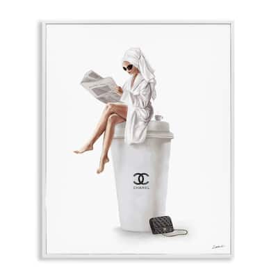 Stupell Chic Fashion Coffee and Purse Female Robe Pose Framed Giclee Texturized Art by Ziwei Li