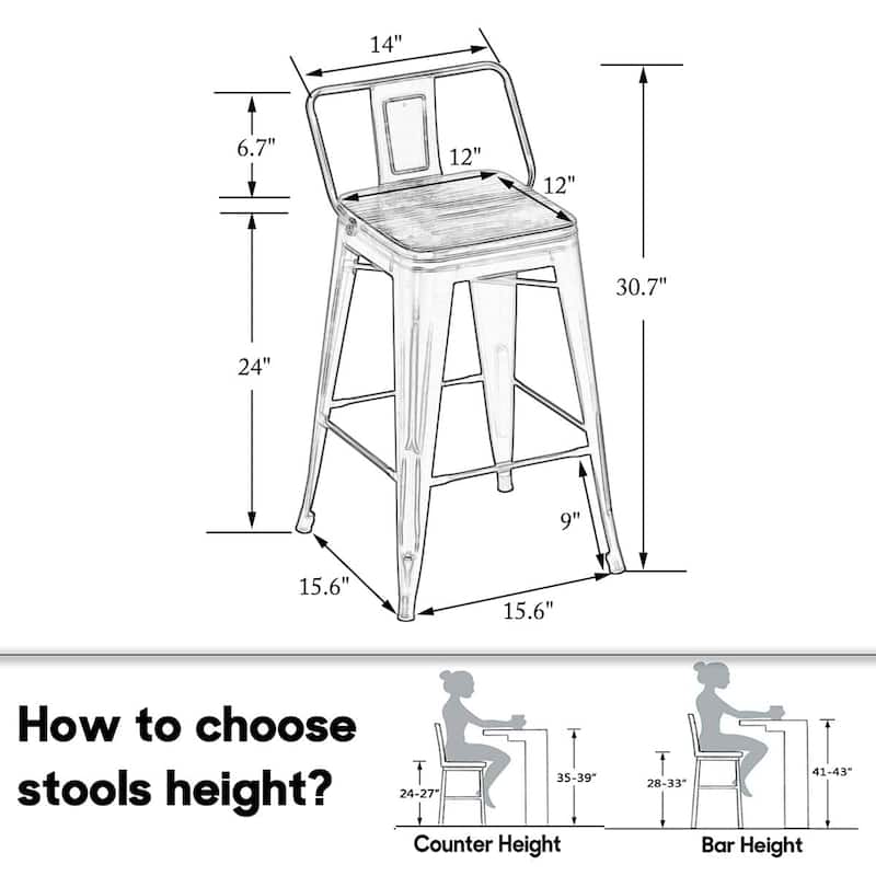 Andeworld Bar Stools 24 Inches Metal bar stools with backs Set of 4
