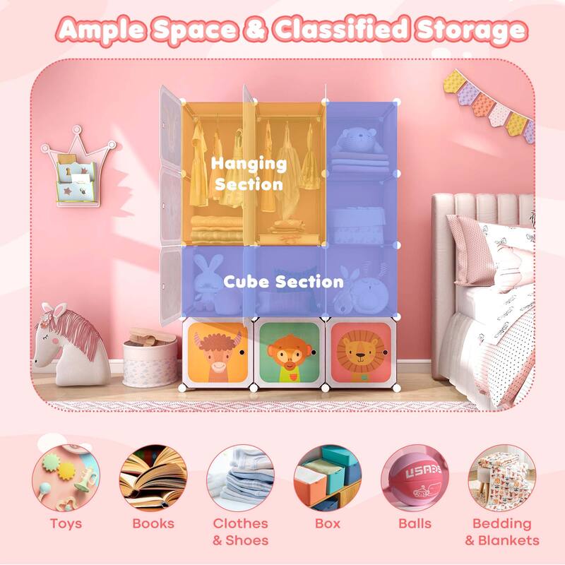 Costway 12-Cube Kids Wardrobe Baby Dresser Bedroom Armoire Clothes