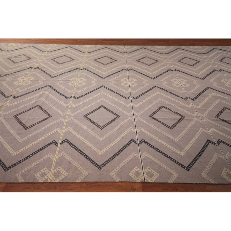 Flat Weave Kilim Durrie Oriental Large Area Rug Geometric Carpet - 10'5" x 19'2"