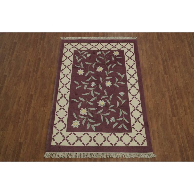 Hand Knotted Oriental 100% Wool Carpet Modern All-Over Purples Gabbeh Area Rug - 9' 1'' X 6' 2''