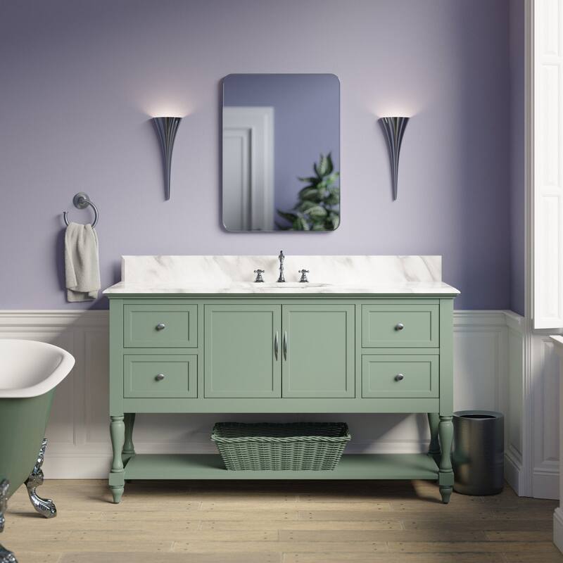 KitchenBathCollection Beverly 60" Single Bathroom Vanity with Carrara Marble Top