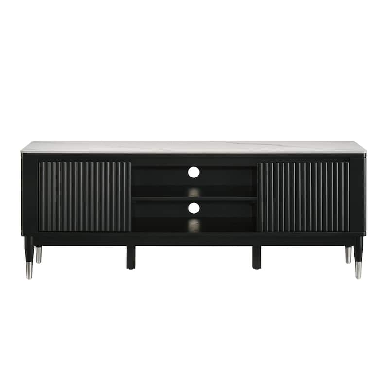Furniture of America Kalor Modern 71-inch Black and White Sintered Stone Top TV Stand with 6 Shelves