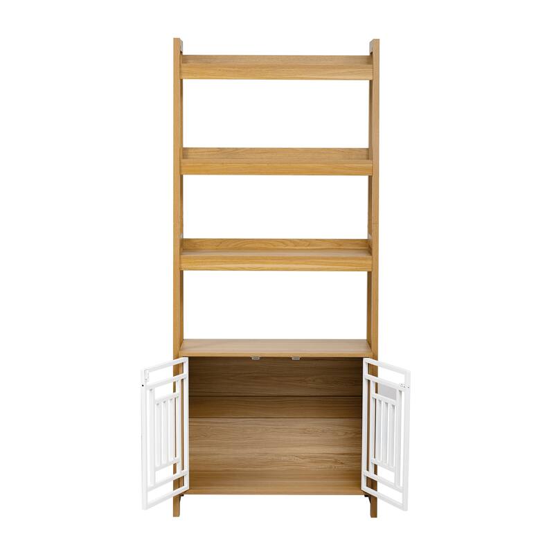 Anmytek Dog Crate Ladder Bookshelf Combo Pet Furniture with Storage and Geometric Doors