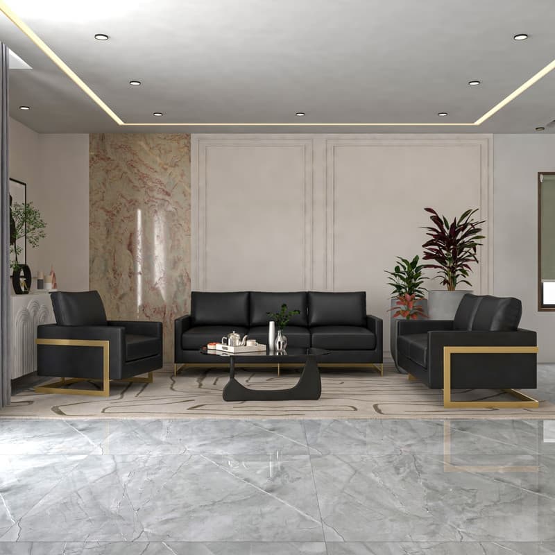 Lincoln Modern Boxy Design Leather Accent Armchair With Gold Frame Modern Single Seater Sofa for Living Room and Bedroom - 34"