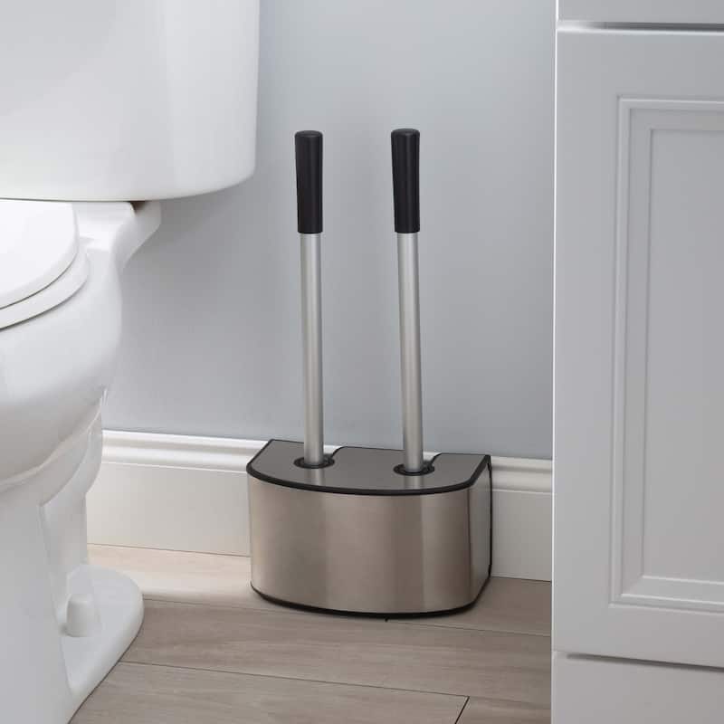 Bath Bliss 2-in-1 Toilet Brush and Plunger Set in Stainless Steel - 8.66" x 5.12" x 18.9"