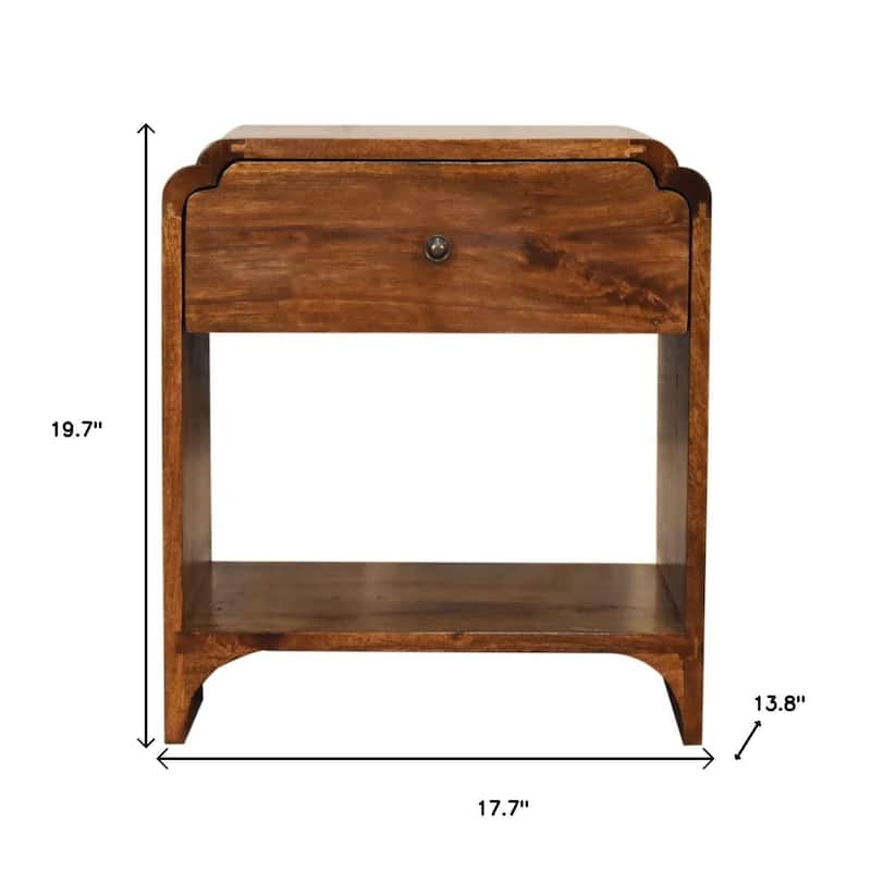 HomeRoots 20" Brown Solid Wood Scalloped Edge One Drawer Nightstand