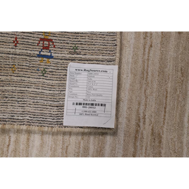 Striped Camel Gabbeh Indian Runner Rug Hand-Knotted Wool Carpet - 3'1" x 9'6"