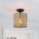 preview thumbnail 1 of 7, 1-Light Bamboo Semi-Flush Mount Ceiling Light - D9.1"x H10.8" - 9.1 in. W 9.1 in. W