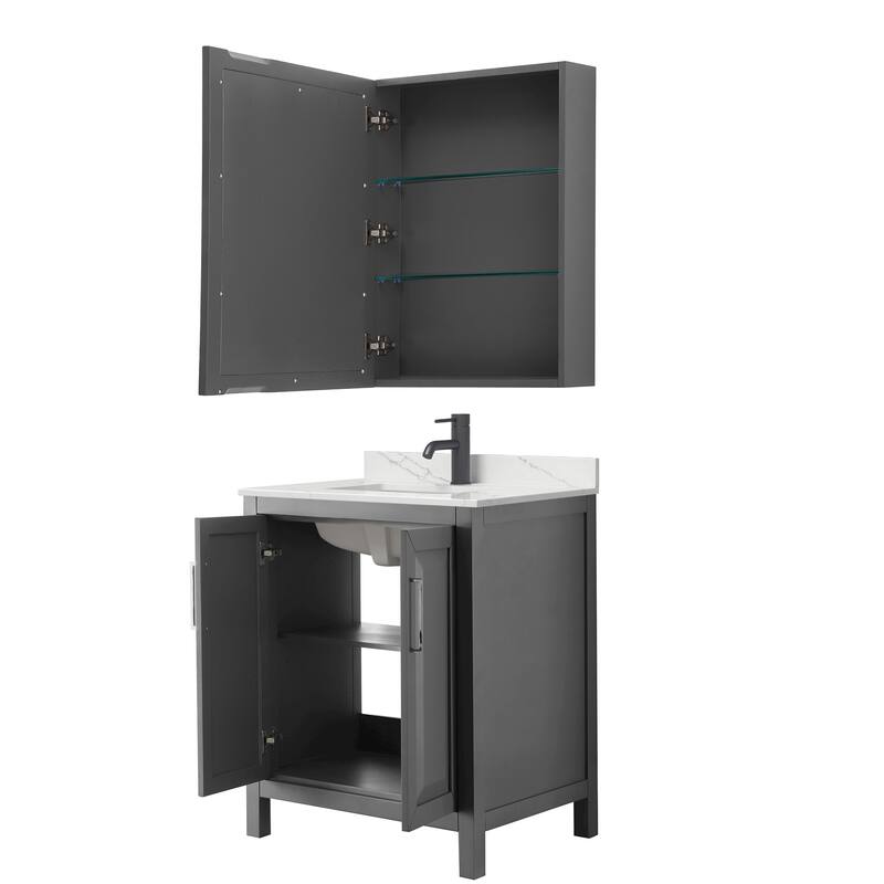 Daria 30-inch Single Vanity, Single Hole Quartz Top, Med Cabinet