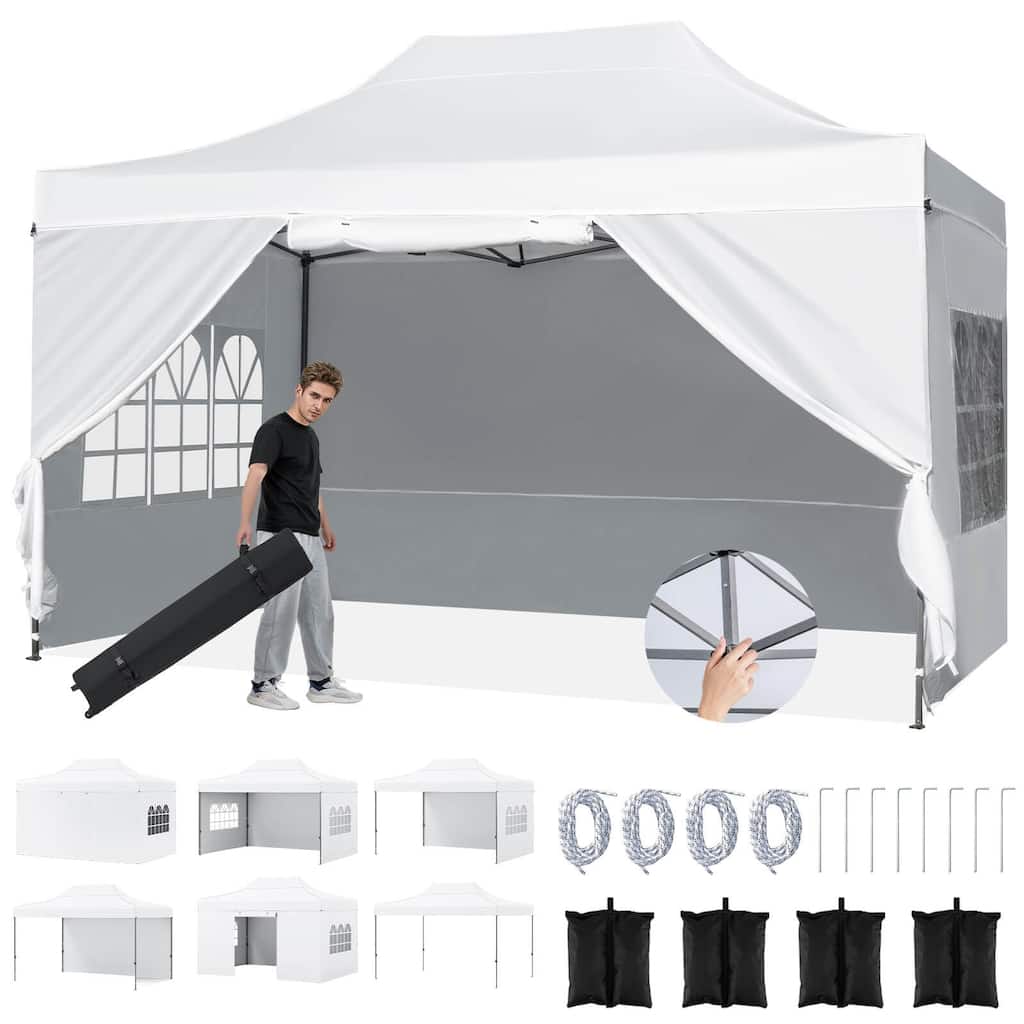 Costway 10 X 14 FT Pop up Canopy Tent with 4 Sidewalls, Wheeled Bag, 4 - See Details