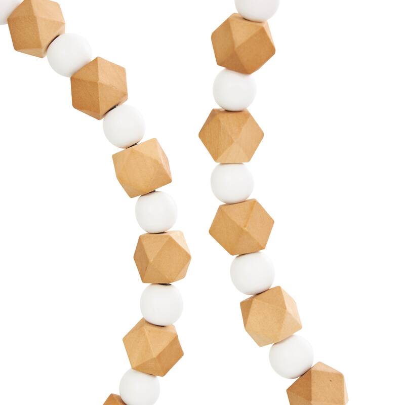 Wood Geometric Geometric Beaded Ring Sculpture with Black Metal Stands - Set of 2 Brown - Roche River Decor - 4"W x 13"L x 19"H