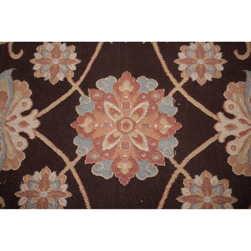 All-Over Brown Floral Kashan Turkish Area Rug Machine Made Carpet - 6'5" x 9'9"