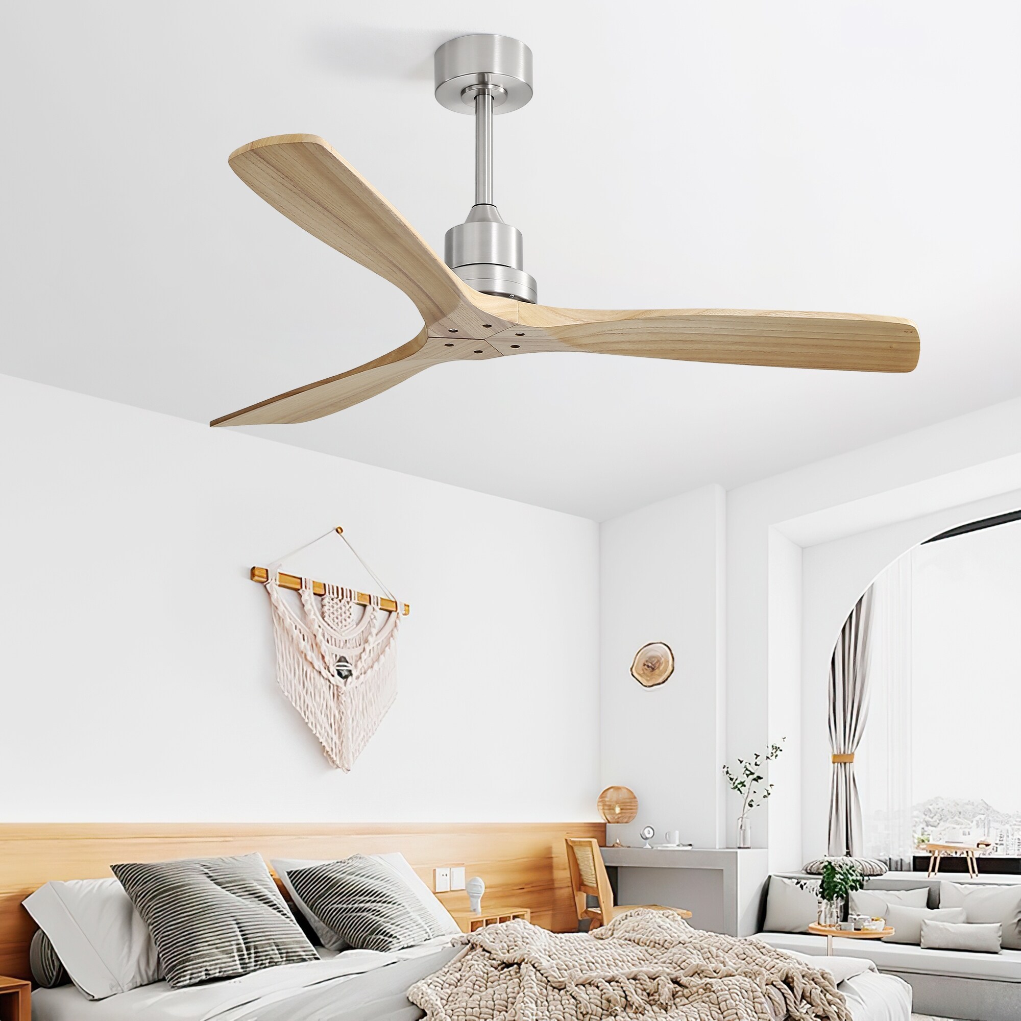 52 Inch Outdoor Farmhouse Ceiling Fan with Remote Carved Wood Fan