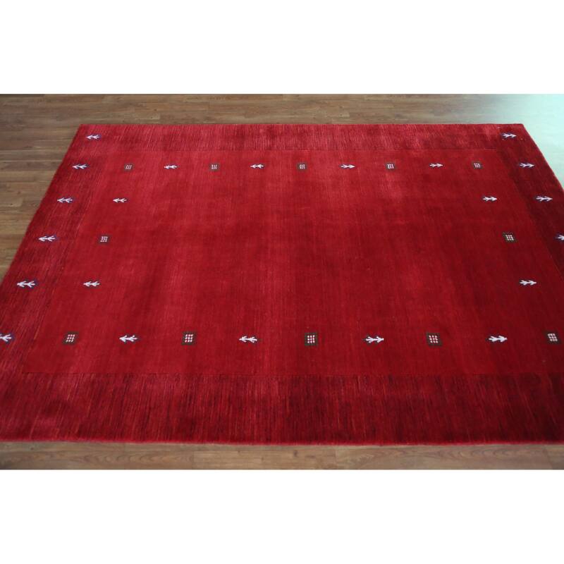 Hand Knotted Oriental 100% Wool Carpet Tribal Tribal Red Gabbeh Area Rug - 7' 6'' X 5' 4''