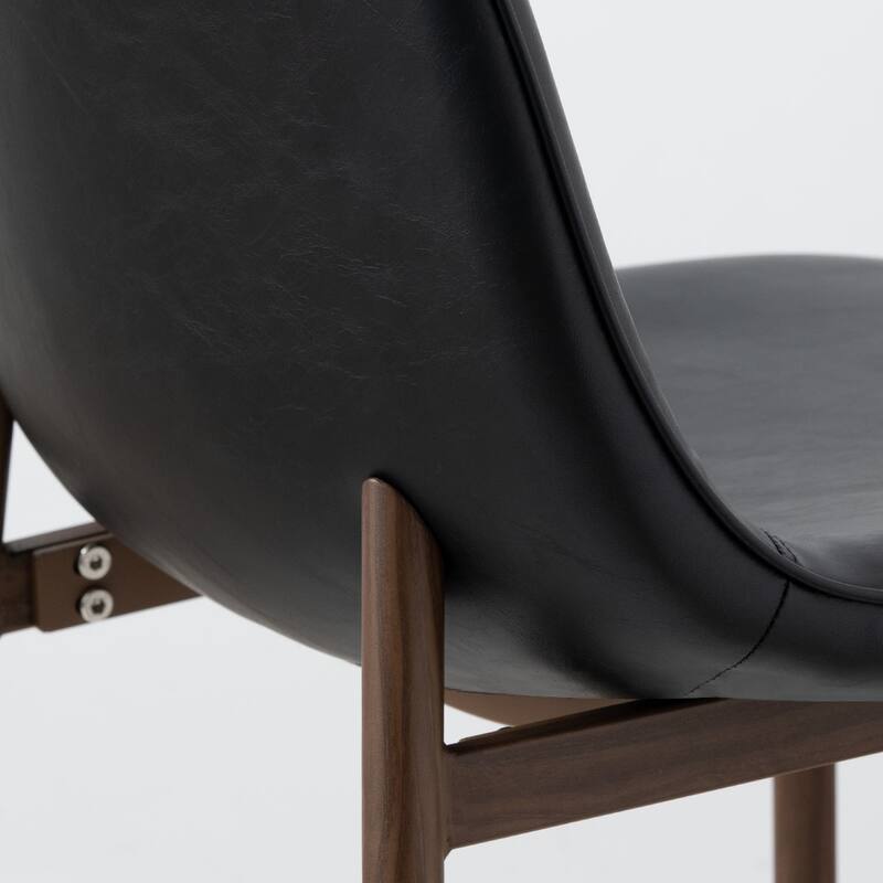 Modern PU Leather Counter Height Bar Stools with Walnut Wood-Grain Metal Legs (Set of 3)