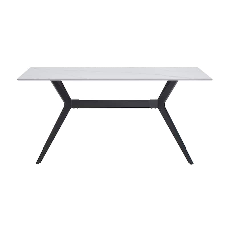 Modern Contemporary Dining Table 1pc Sintered Stone Tabletop Marble-Look Black Metal Legs Kitchen Dining Furniture