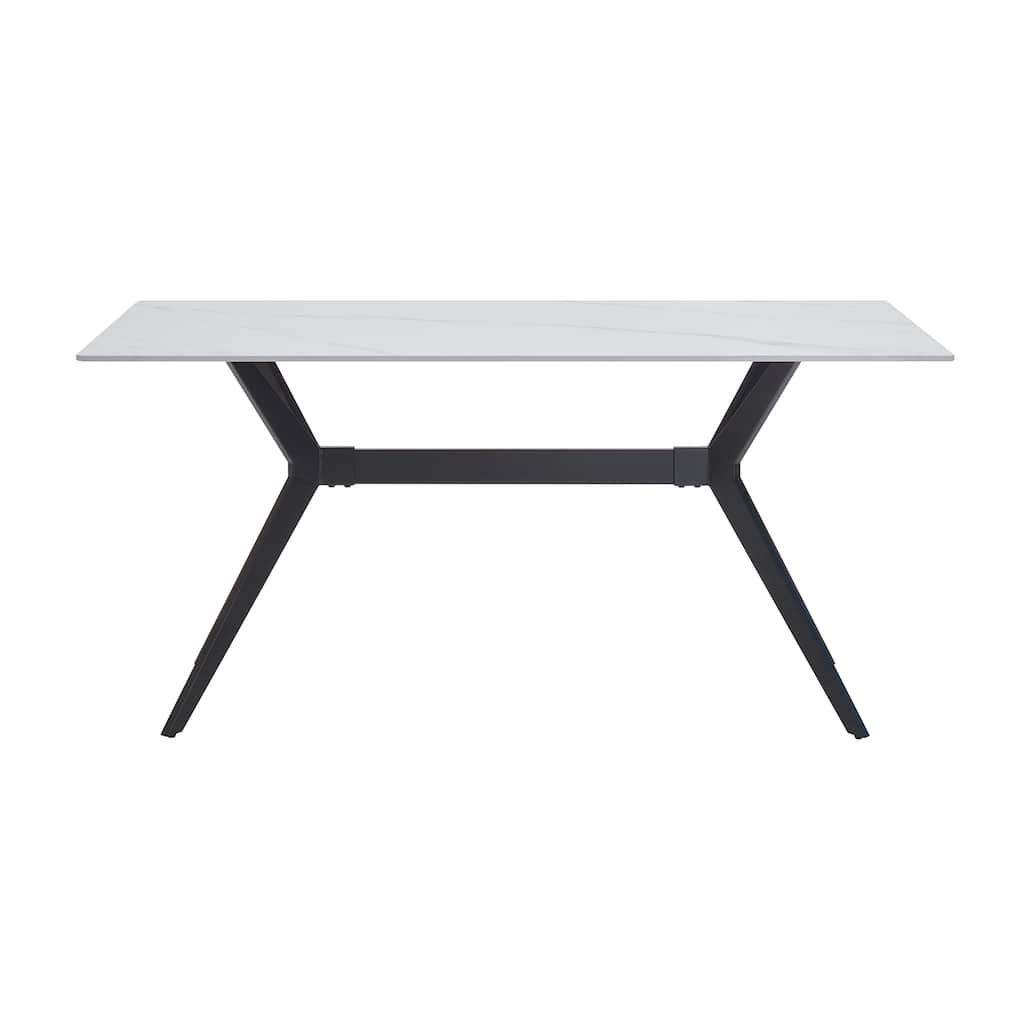 Modern Contemporary Dining Table 1pc Sintered Stone Tabletop Marble-Look Black Metal Legs Kitchen Dining Furniture