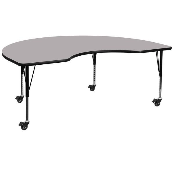 slide 2 of 48, Mobile 48''W x 72''L Kidney Thermal Laminate Activity Table - Adj. Short Legs Gray
