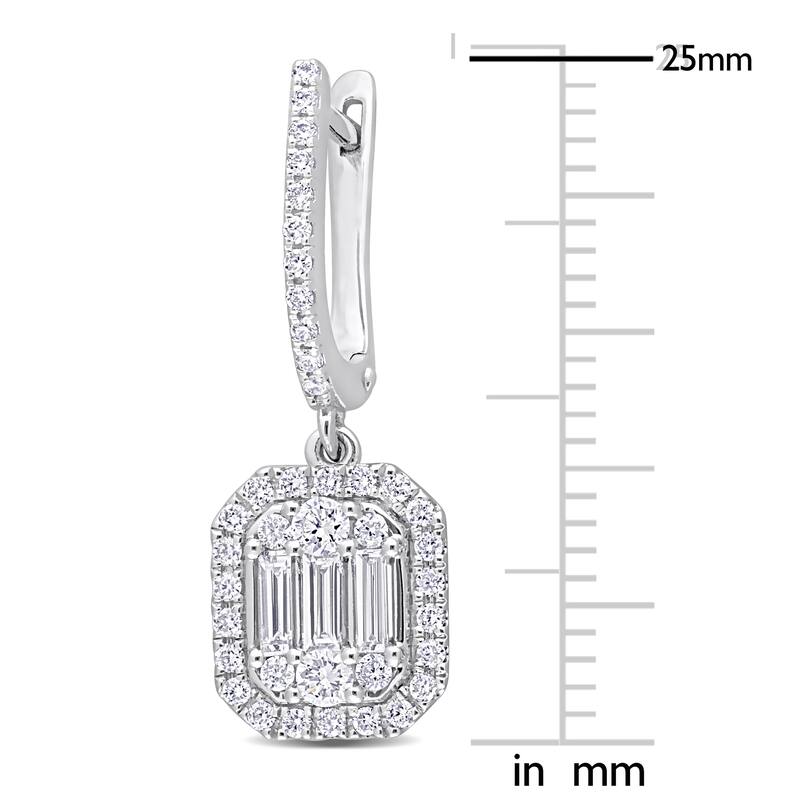 Miadora 7/8ct TDW Parallel Baguette Diamond Halo Cuff Earrings in 14k White Gold