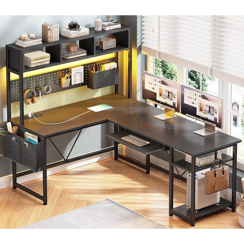 L Shaped Gaming Desk Computer Desk Corner Desk Pegboard Power Outlet