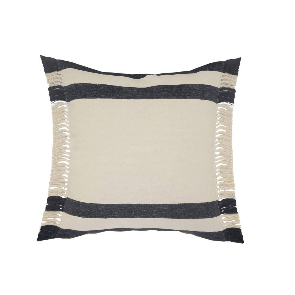 20" Blue and White Double Border Striped Square Throw Pillow