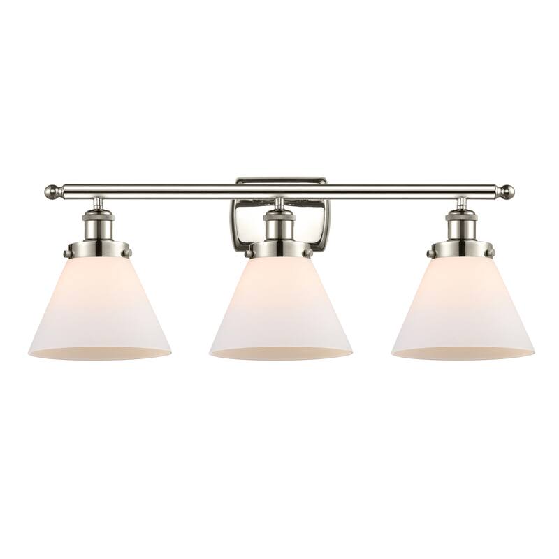 Innovations Lighting Ballston Urban Cone - 3 Light 28" Bath Vanity Light - Polished Nickel/Matte White