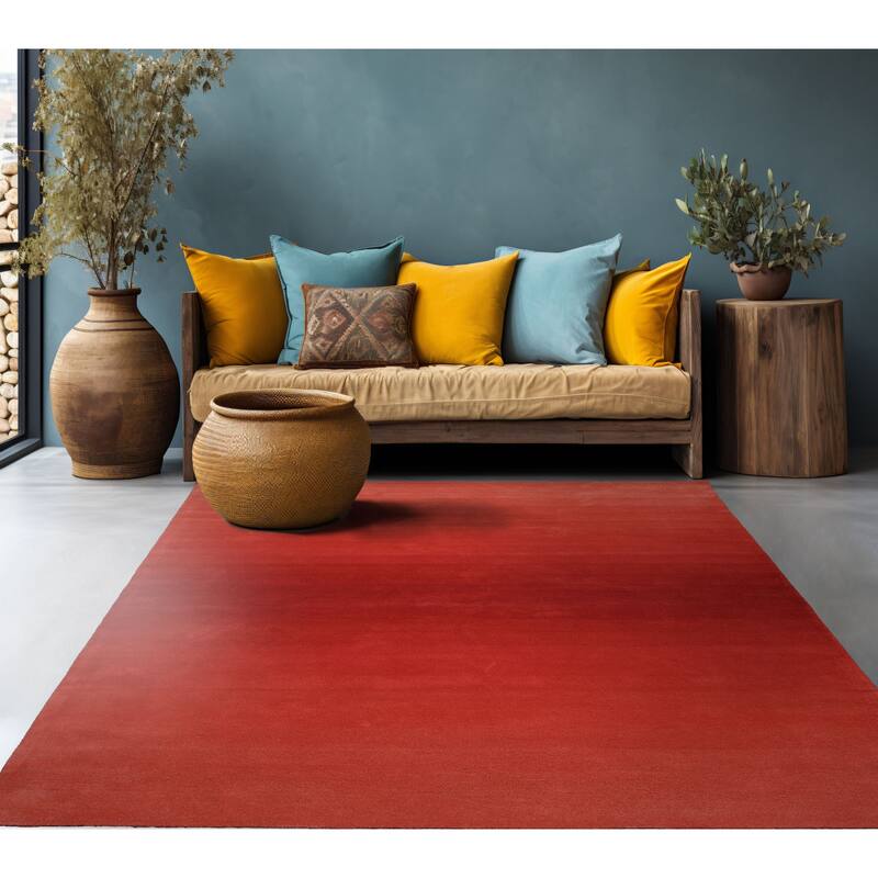 Multi Color Coral Ombre Designer Wool Rug for Modern Interiors - 8'  x 10' - Coral