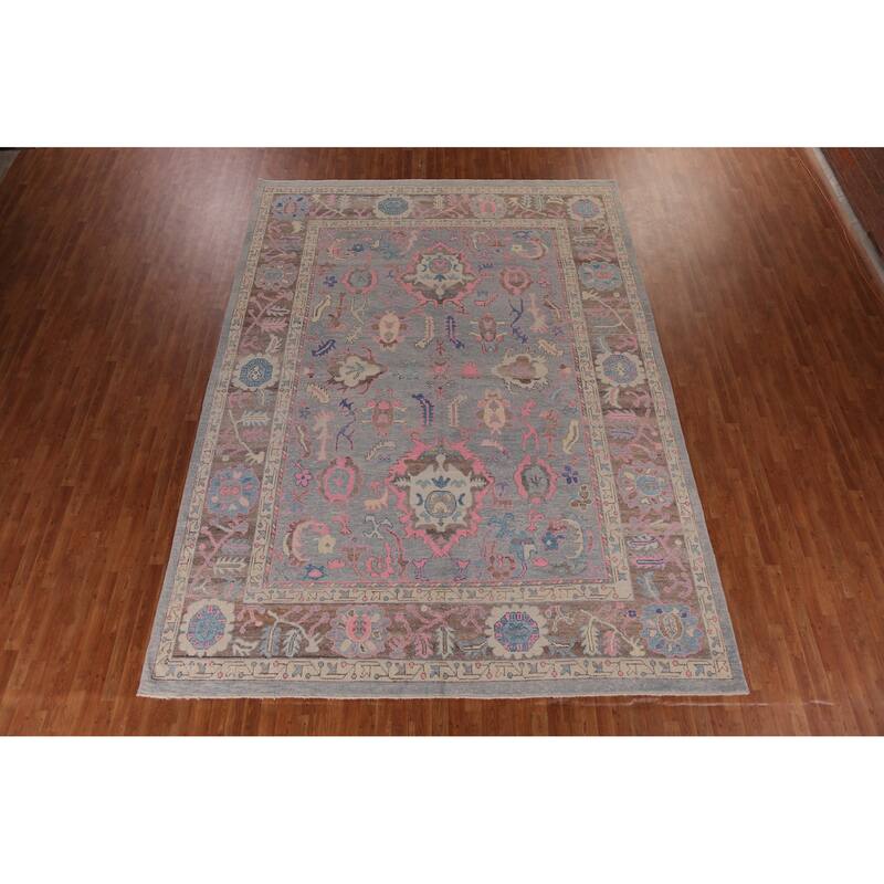 Hand Knotted Oriental 100% Wool Carpet Transitional All-Over Navy Blue & Blues Oushak Area Rug - 14' 0'' X 10' 4''