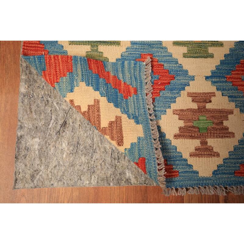 All-Over Trellis Colorful Kilim Large Rug Flatweave Wool Carpet - 10'1" x 15'10"
