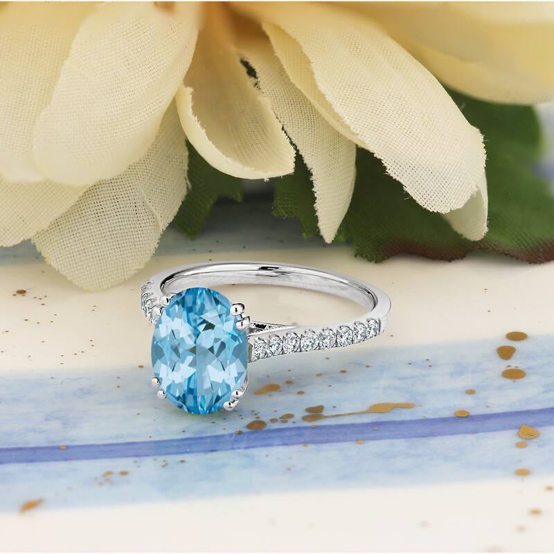 Auriya 2 3/4ct Fancy Oval Sky Blue Topaz and Diamond Engagement Ring 1/4ctw 14k Gold