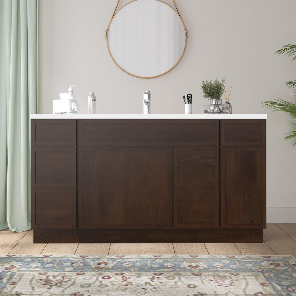 Vanity Art 60" Birch Freestanding Bathroom Vanity Cabinet without Top