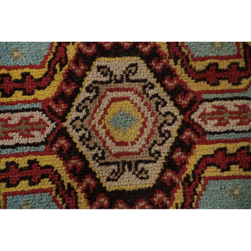 Light Blue Geometric Kazak Indian Runner Rug Handmade Wool Carpet - 2'6"x 9'11"
