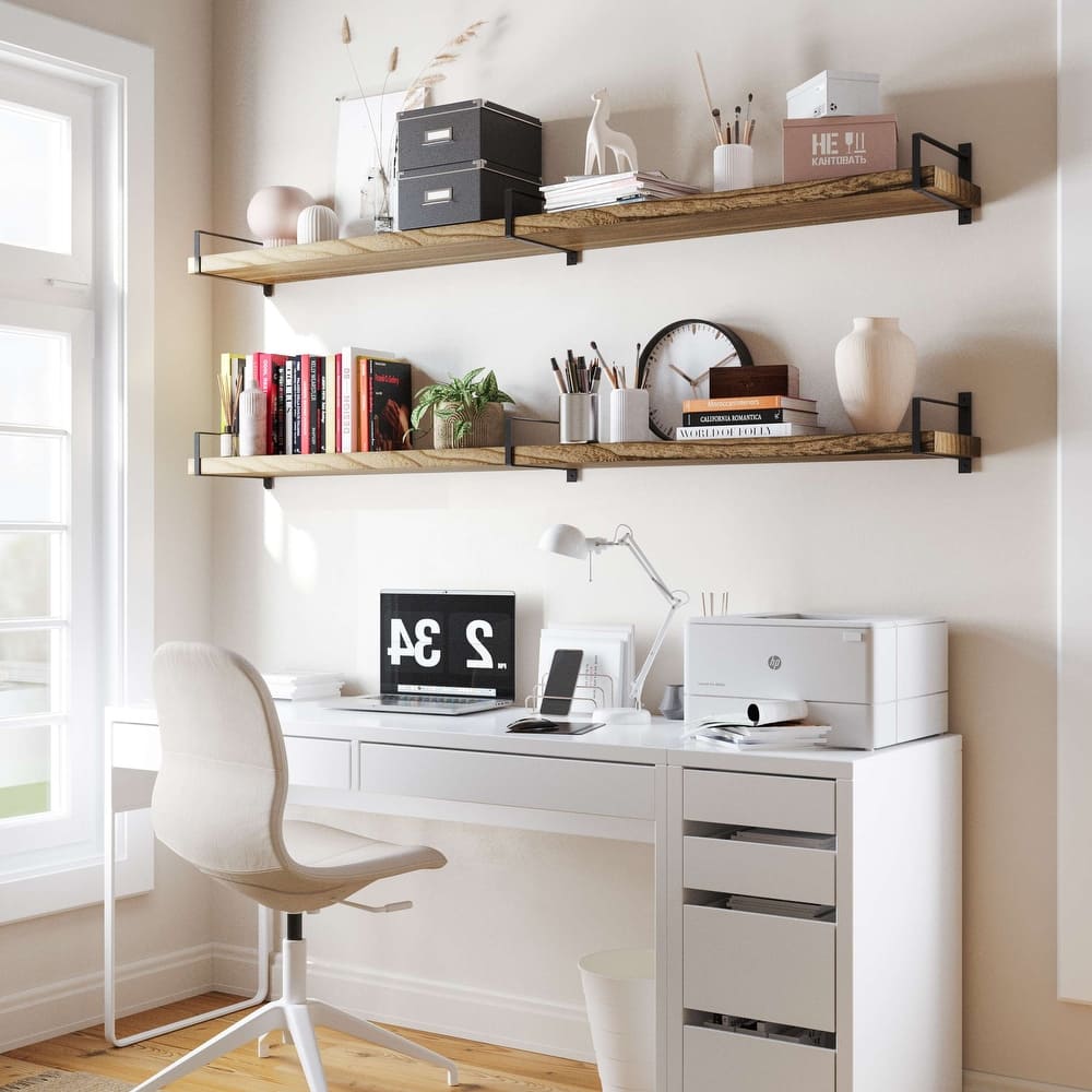 Wallniture Toledo 48 Inch Wooden Shelf for Living Room, Office Shelf, Wall Mounted Bookshelf, Farmhouse, Burnt, 1 Pc