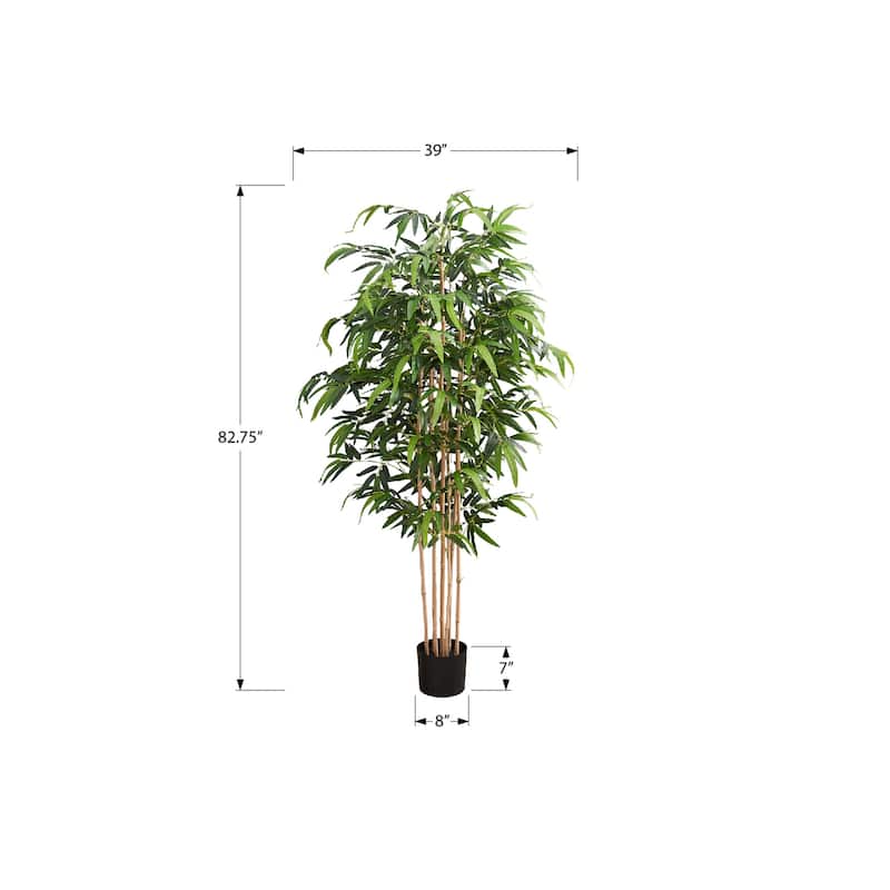 Artificial Plant, 83" Tall, Bamboo Tree, Floor, Indoor, Potted, Real Touch, Green Leaves, Black Pot