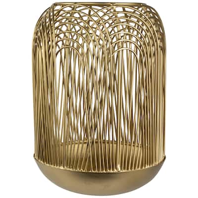 Medium Layered Iron Pillar Candle Holder - 10.5" - Brass Finish