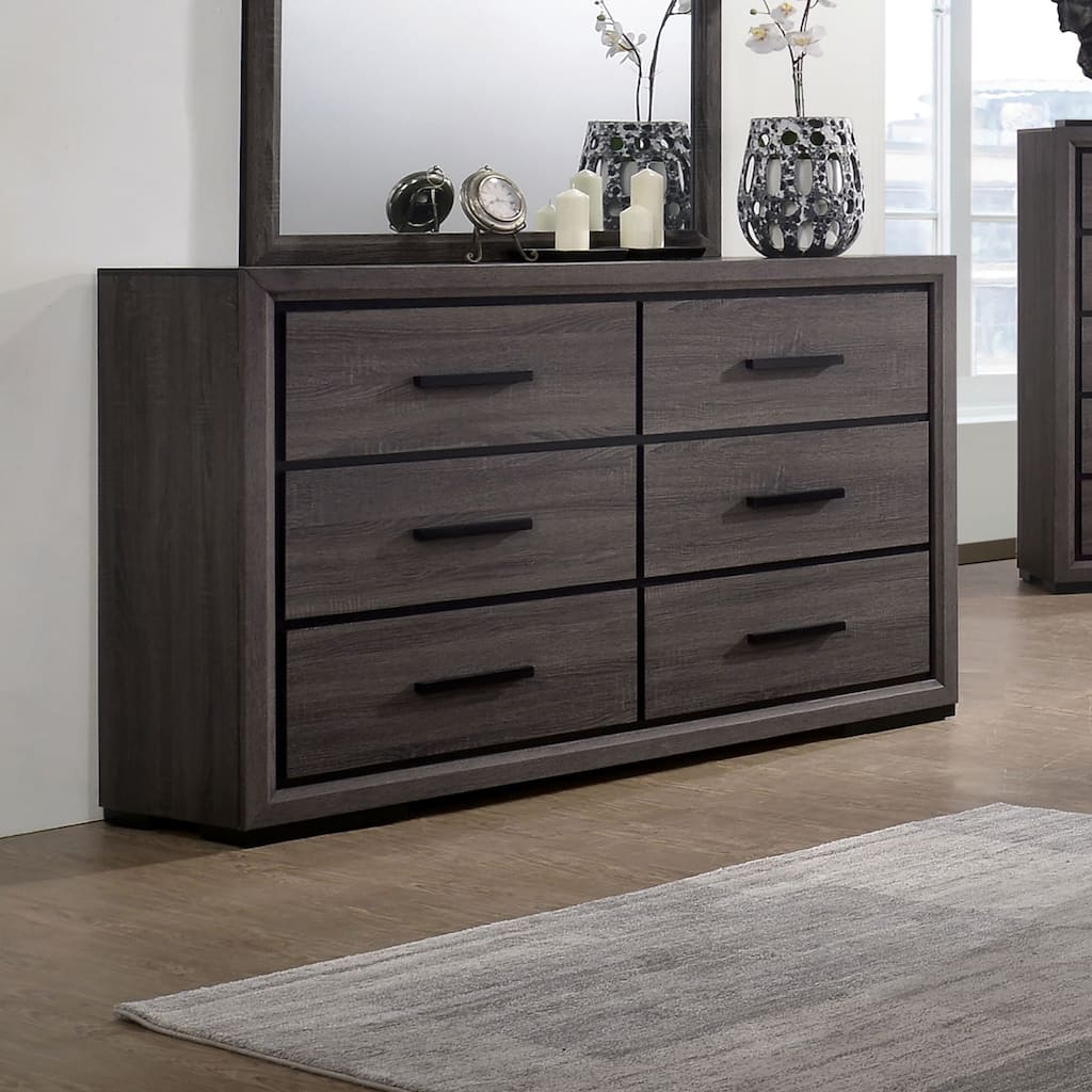 Rothwell Contemporary Grey 59-inch Wide 6-Drawer Horizontal Wood Dresser by Furniture of America