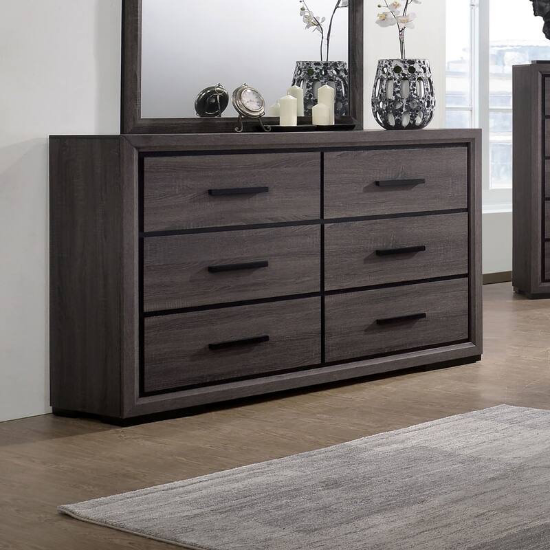 Rothwell Contemporary Grey 59-inch Wide 6-Drawer Horizontal Wood Dresser by Furniture of America - Grey